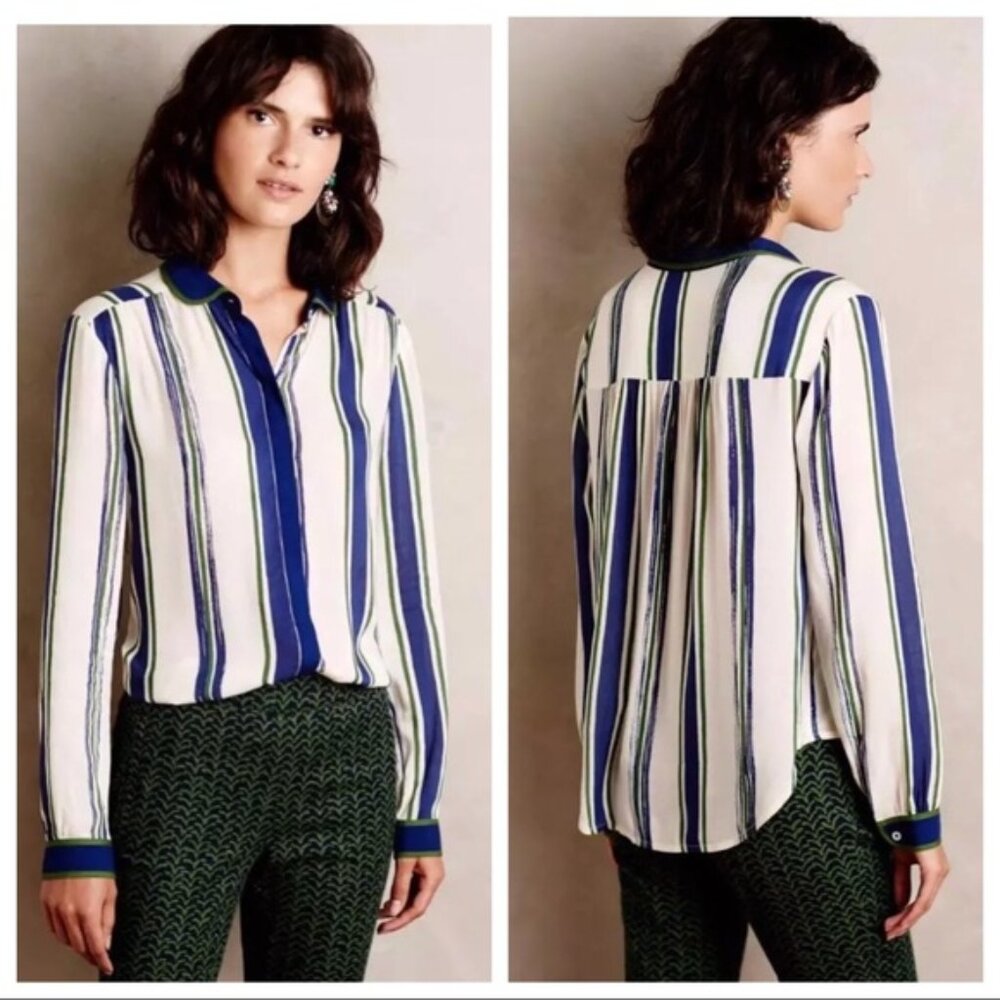 ANTHROPOLOGIE MAEVE Striped button down with Peter Pan collar, size 6